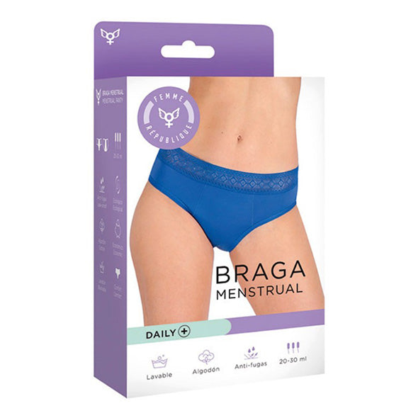 CUECA MENSTRUAL RENDA GEOMÉTRICA AZUL DAILY +