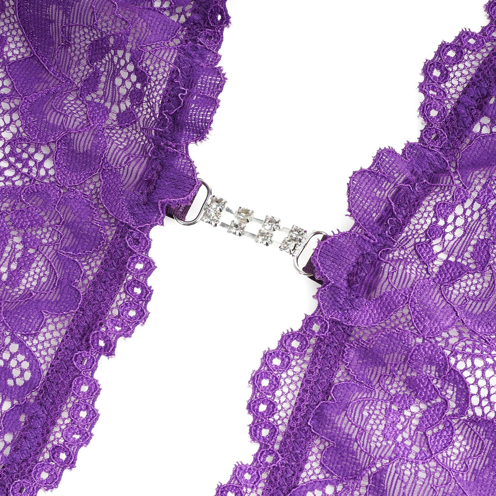 Body em Renda Roxo Aberto na Virilha - L