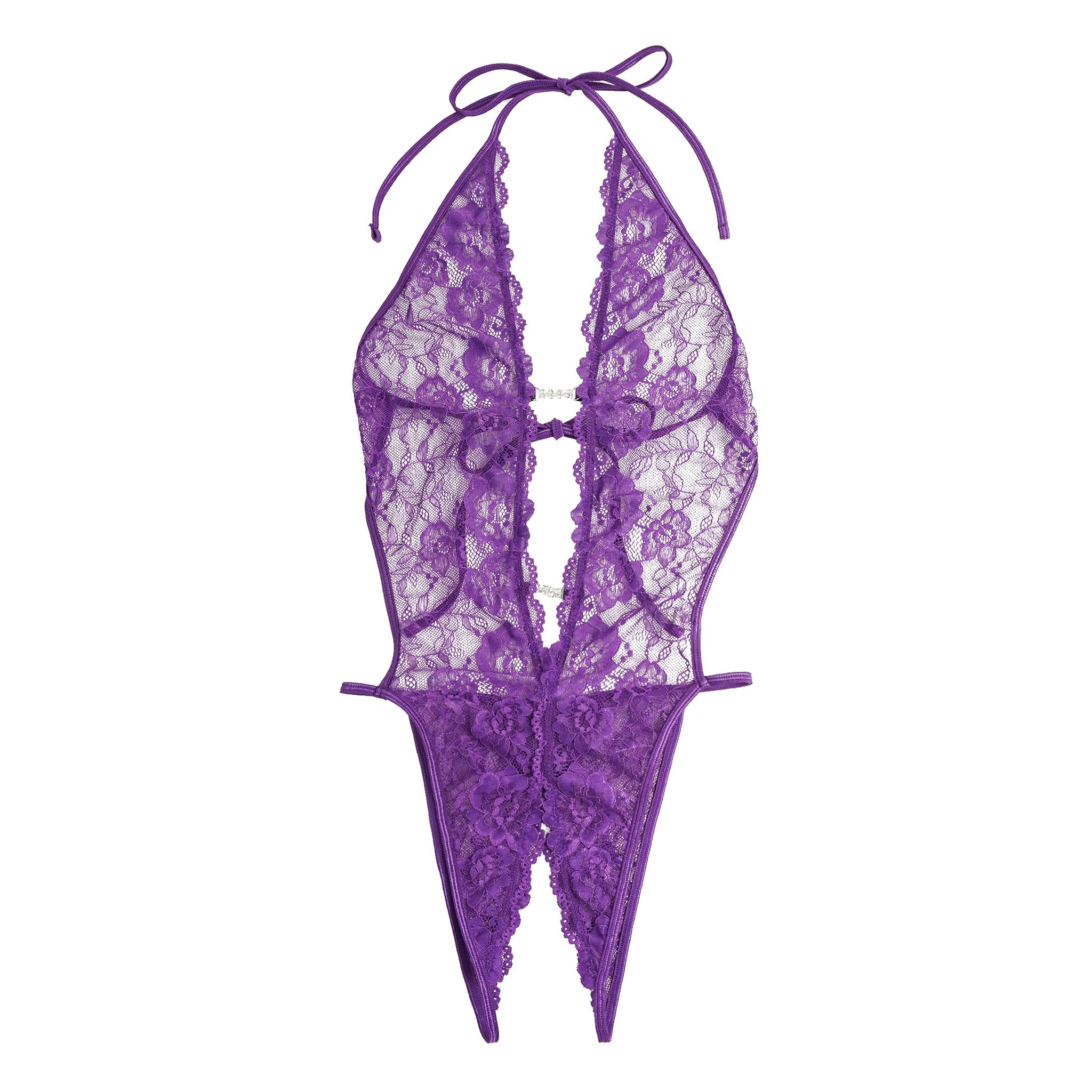 Body em Renda Roxo Aberto na Virilha - L