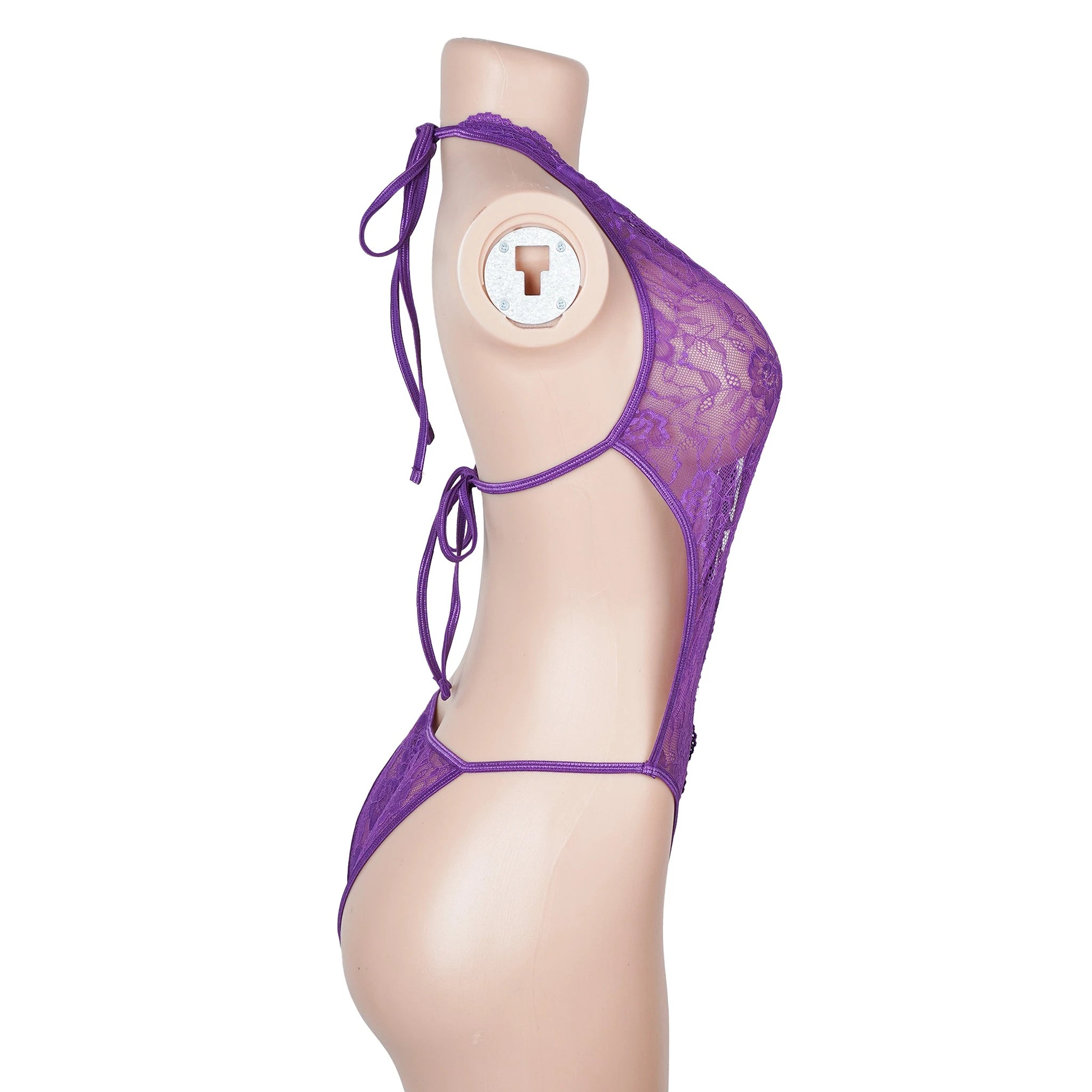Body em Renda Roxo Aberto na Virilha - L