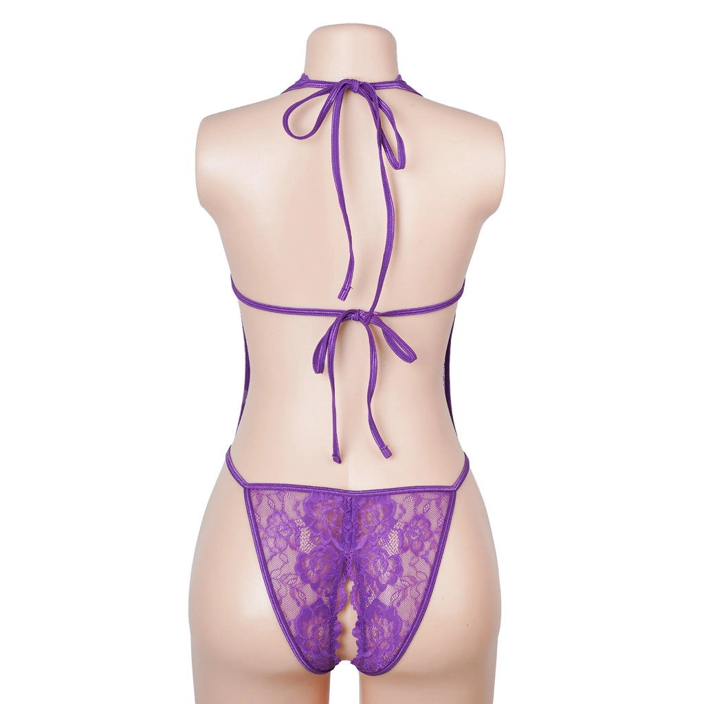 Body em Renda Roxo Aberto na Virilha - L