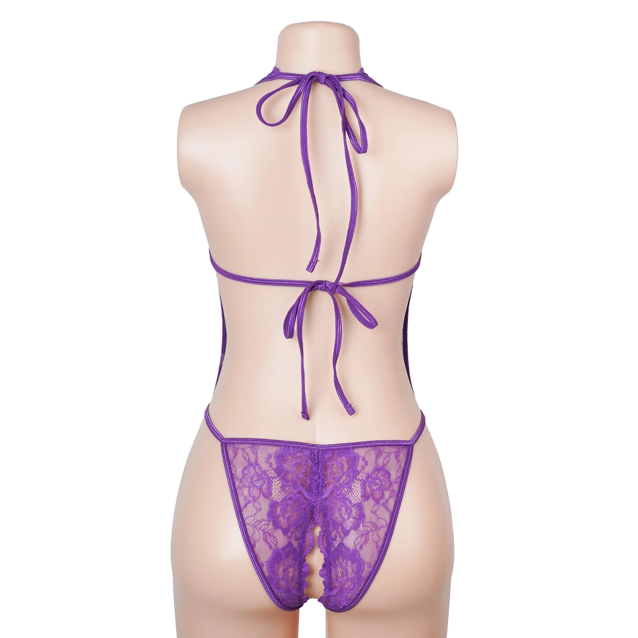 Body em Renda Roxo Aberto na Virilha - L
