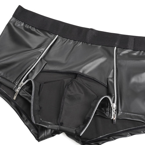 Boxer Masculino em Efeito Couro Preto com Fecho - L