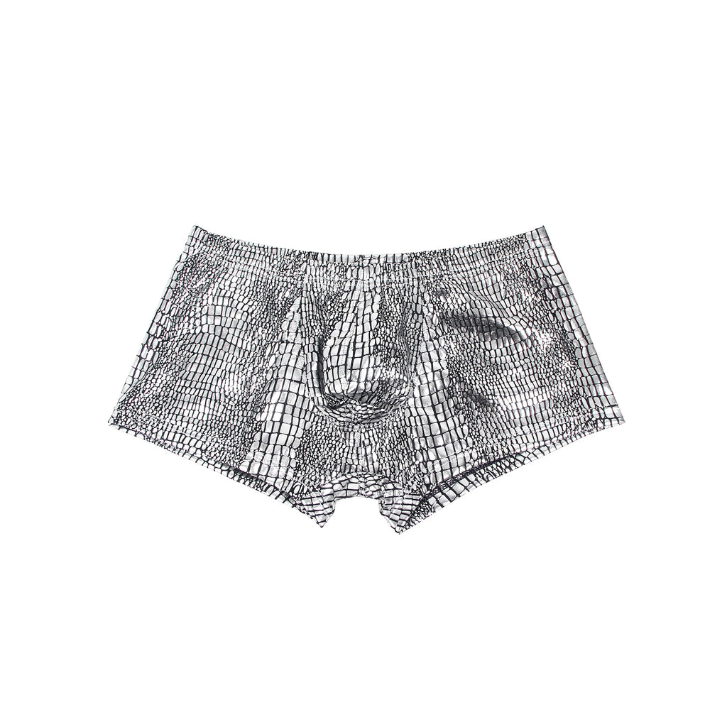 Boxer Masculino Prateado Efeito Pele de Cobra - XL