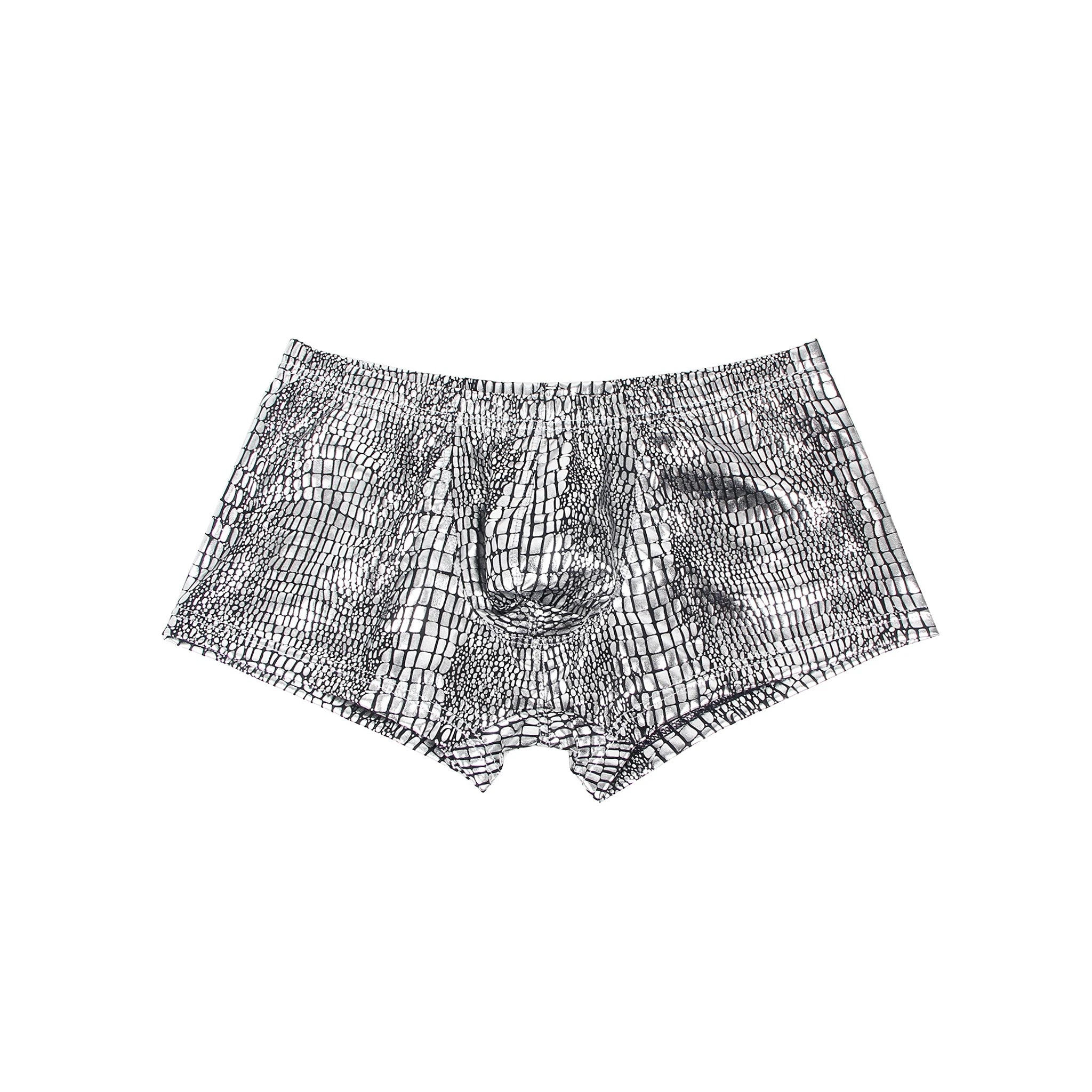 Boxer Masculino Prateado Efeito Pele de Cobra - XL