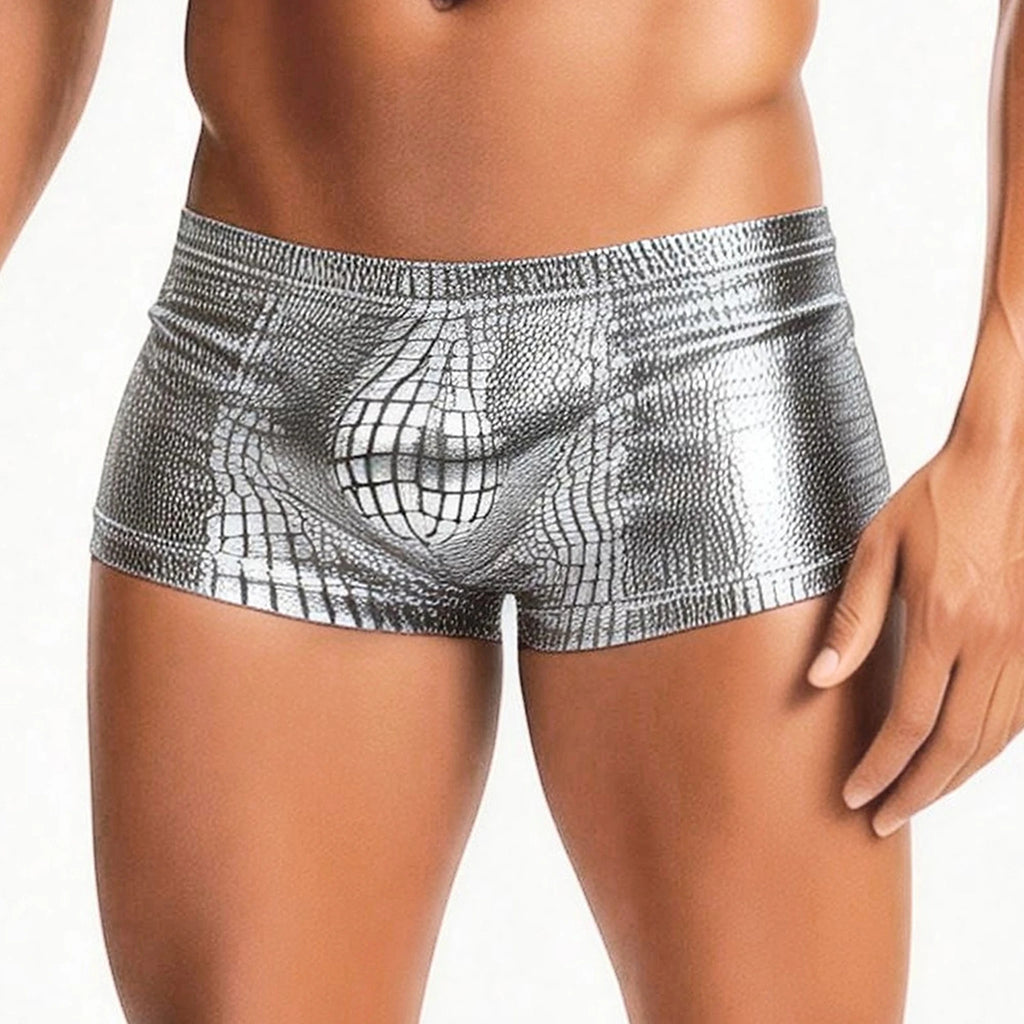 Boxer Masculino Prateado Efeito Pele de Cobra - XL