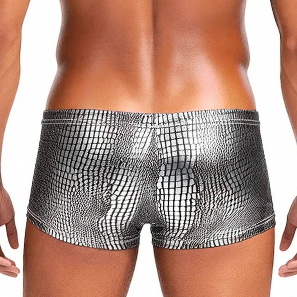 Boxer Masculino Prateado Efeito Pele de Cobra - XL