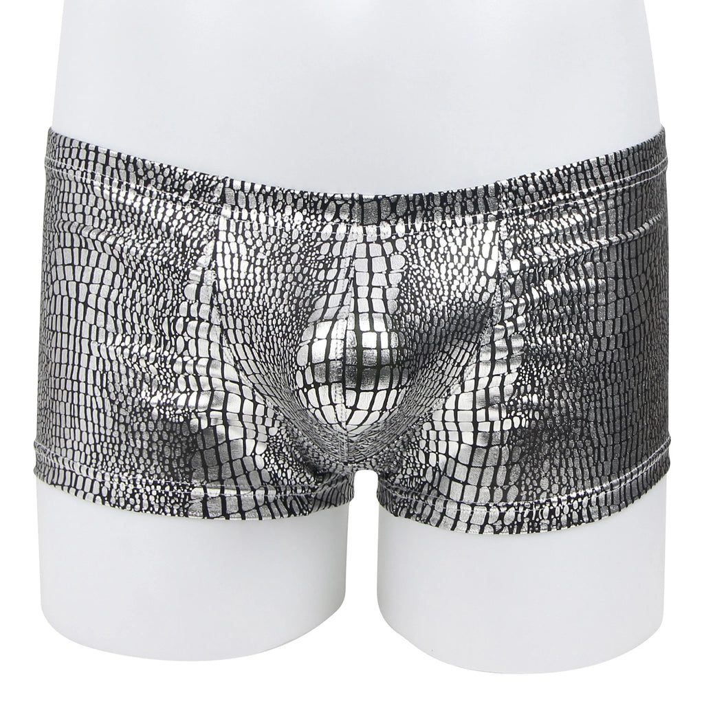 Boxer Masculino Prateado Efeito Pele de Cobra - XL