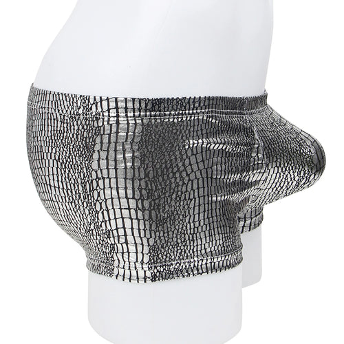 Boxer Masculino Prateado Efeito Pele de Cobra - L