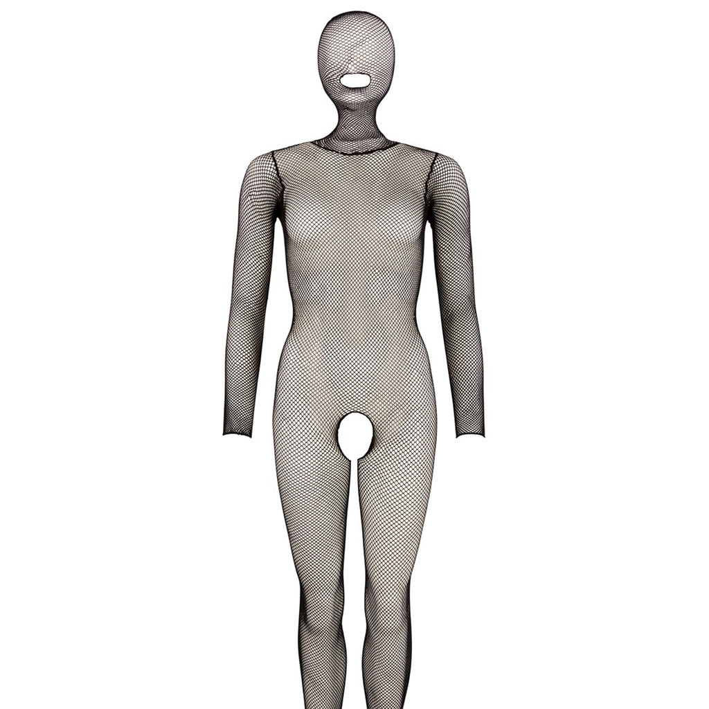 Catsuit de Rede com Capuz Integrado e Abertura Íntima S-L