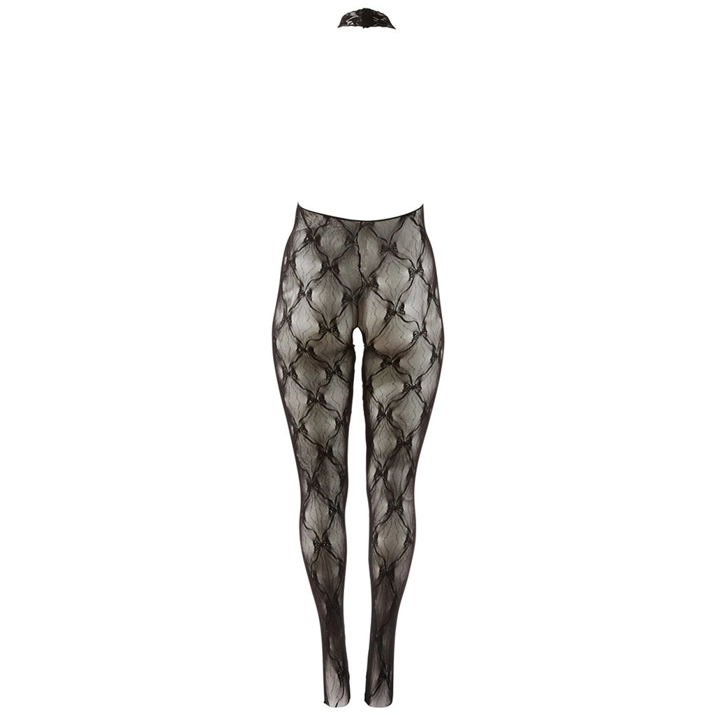 Catsuit de Renda Aberto com Gola Halterneck S-L