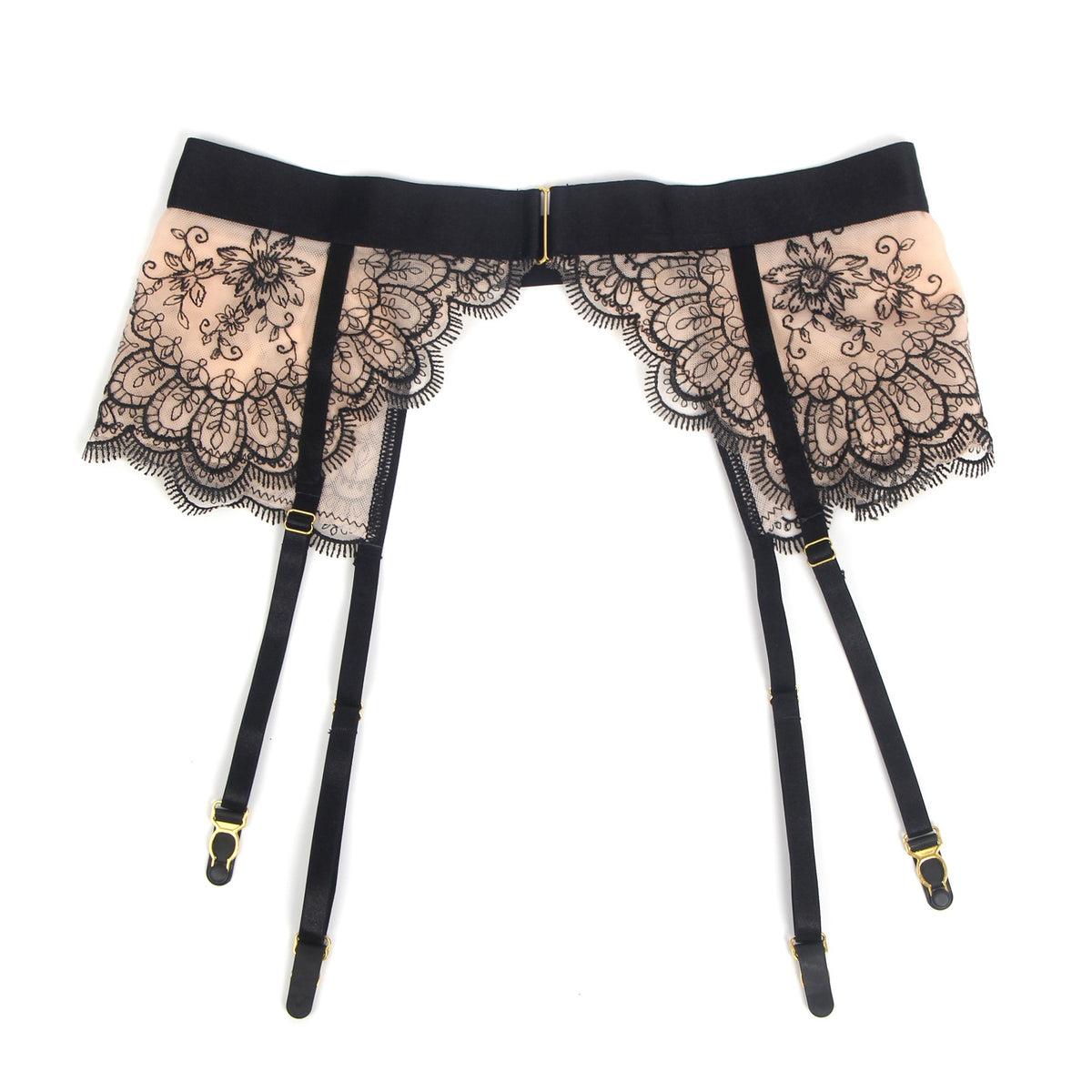 Conjunto de Lingerie Preto em Renda com Ligas - Tamanho M