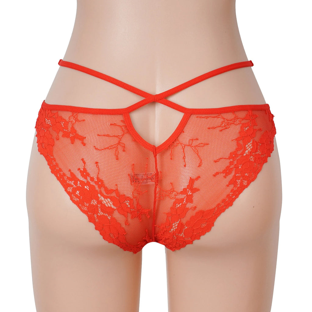 Cueca Vermelha em Renda com Tiras Cruzadas - 2XL