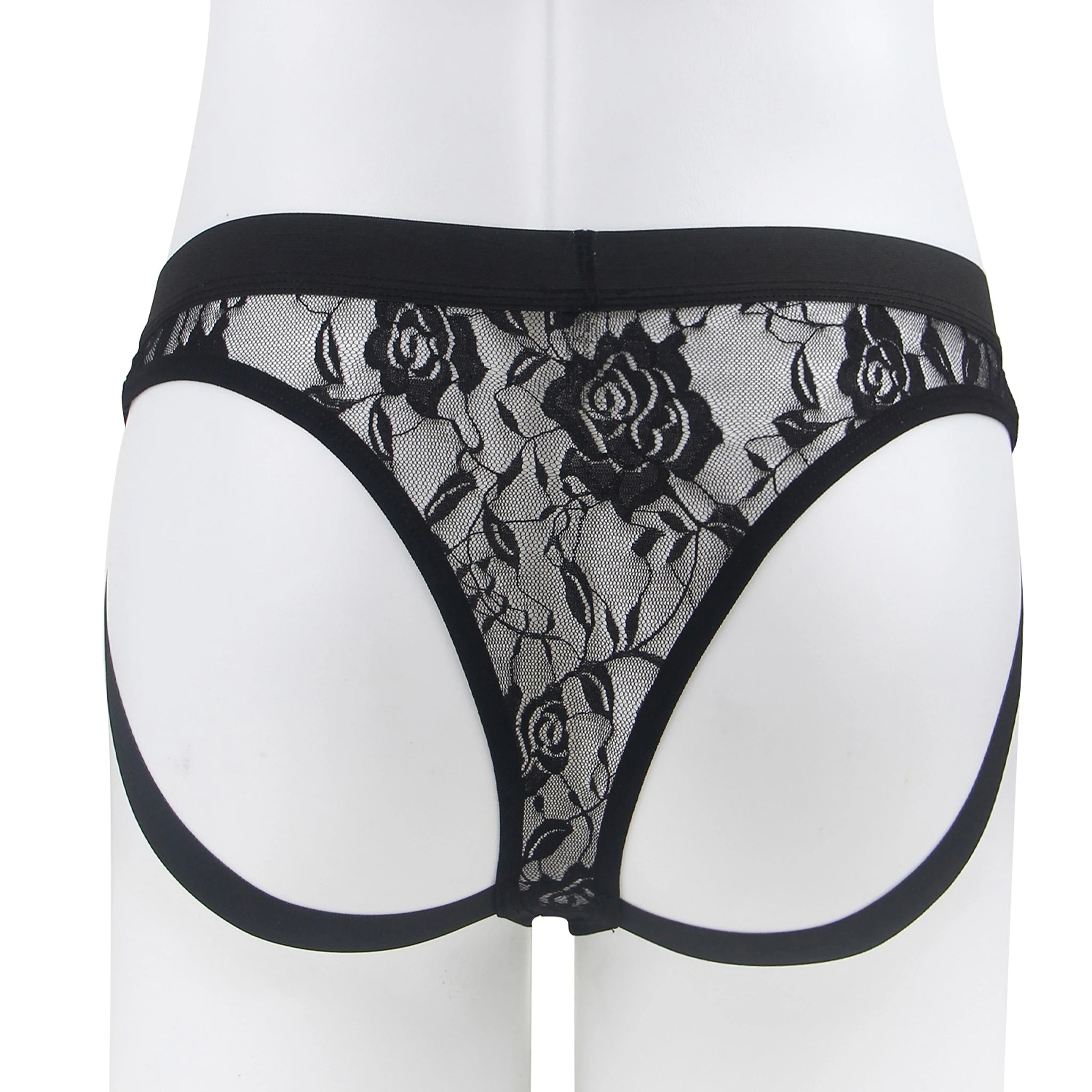 Jockstrap Masculino em Renda Preta Transparente