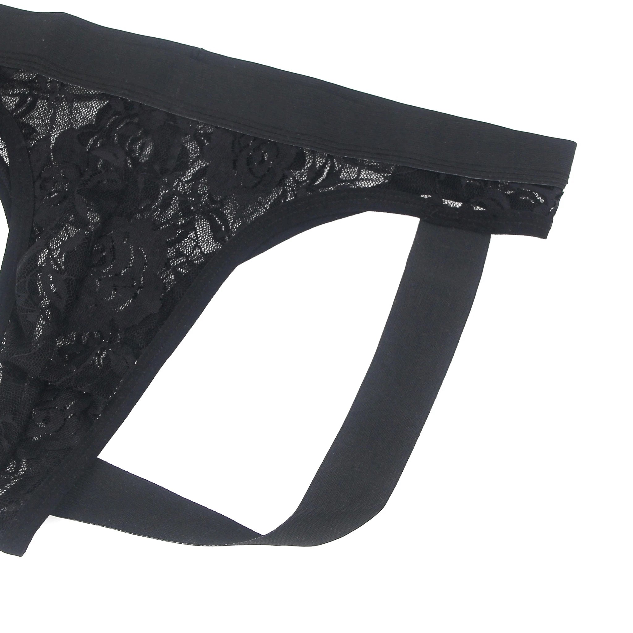 Jockstrap Masculino em Renda Preta Transparente
