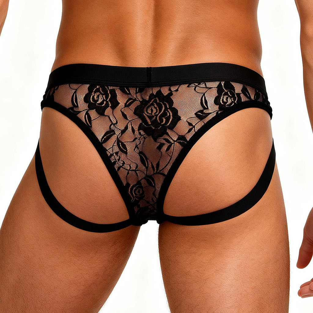 Jockstrap Masculino em Renda Preta Transparente