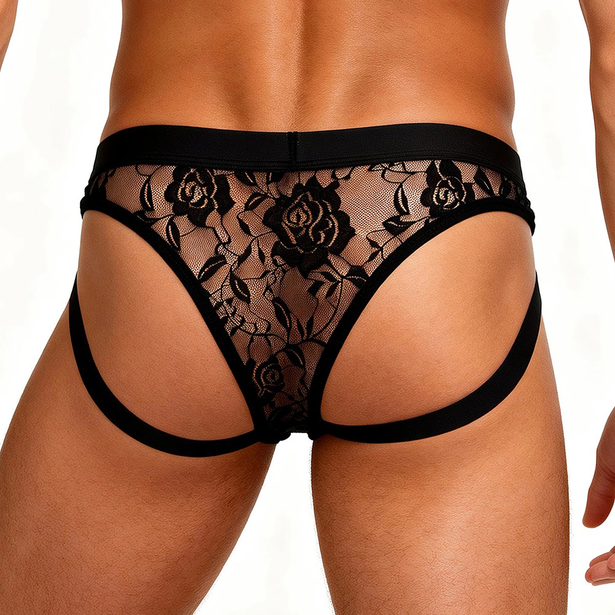 Jockstrap Masculino em Renda Preta Transparente