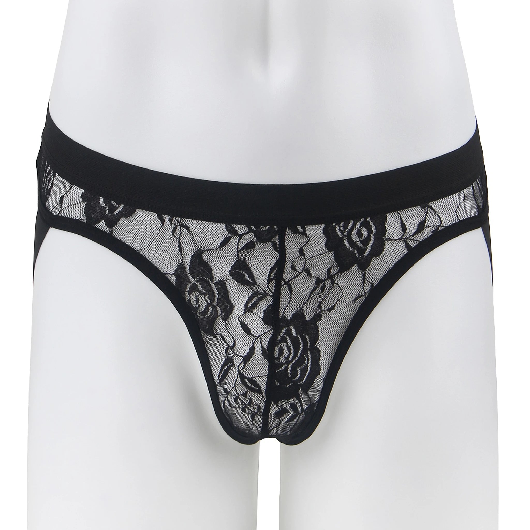 Jockstrap Masculino em Renda Preta Transparente