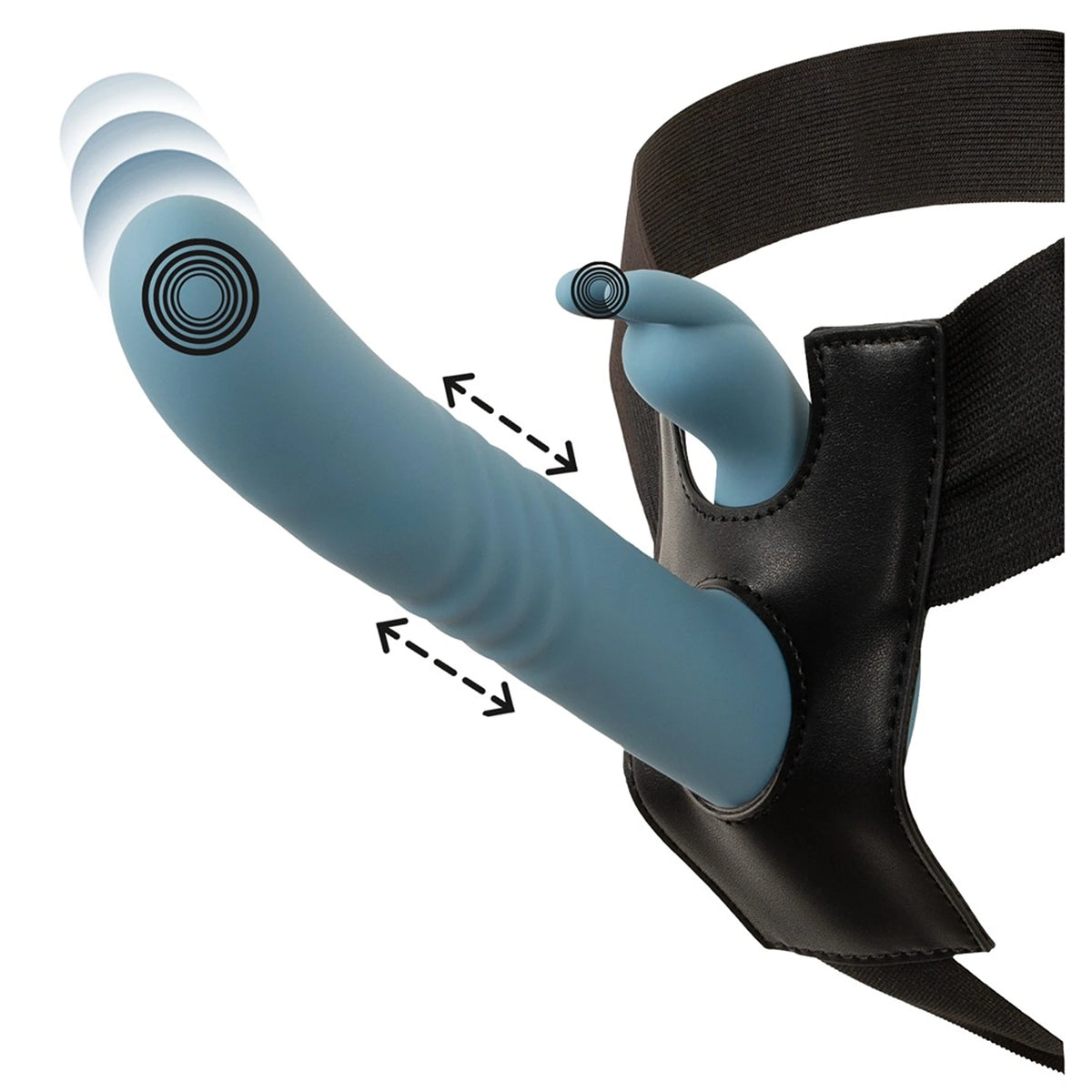 Kit Strap-On e Arnês Ajustável Azul com Vibrador Rabbit de Vaivém