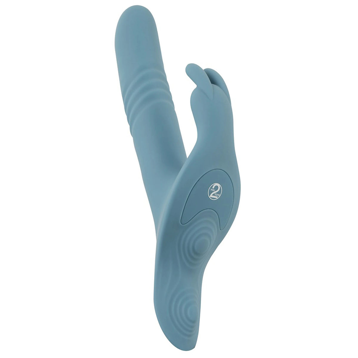 Kit Strap-On e Arnês Ajustável Azul com Vibrador Rabbit de Vaivém