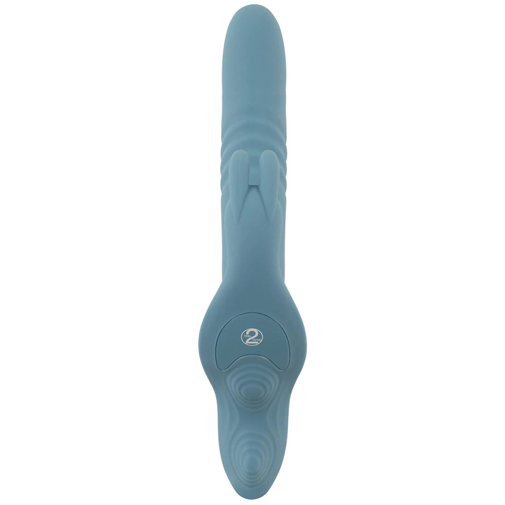 Kit Strap-On e Arnês Ajustável Azul com Vibrador Rabbit de Vaivém