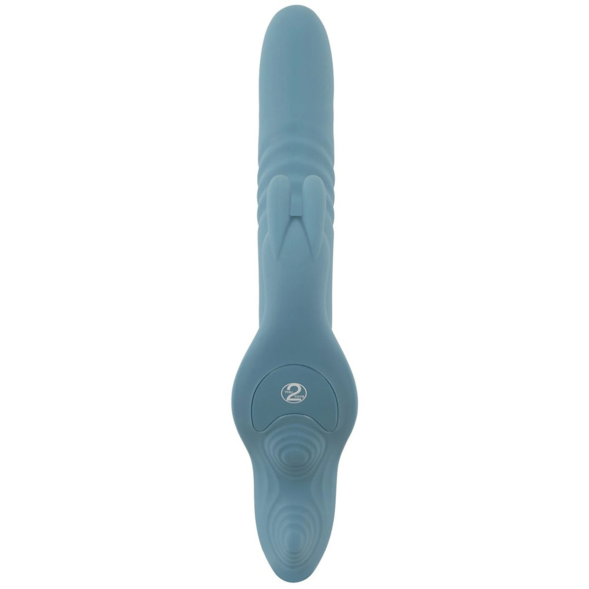 Kit Strap-On e Arnês Ajustável Azul com Vibrador Rabbit de Vaivém