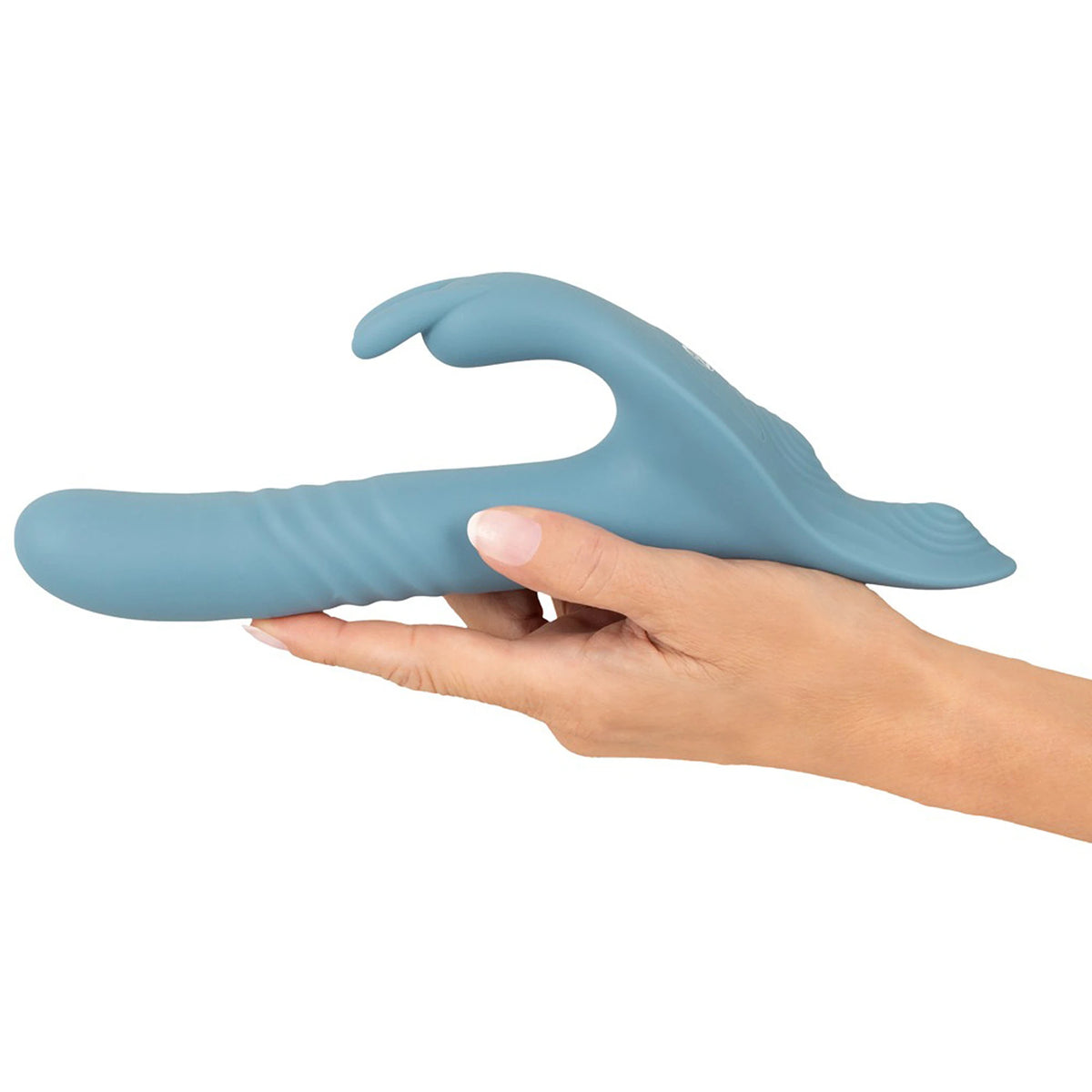 Kit Strap-On e Arnês Ajustável Azul com Vibrador Rabbit de Vaivém