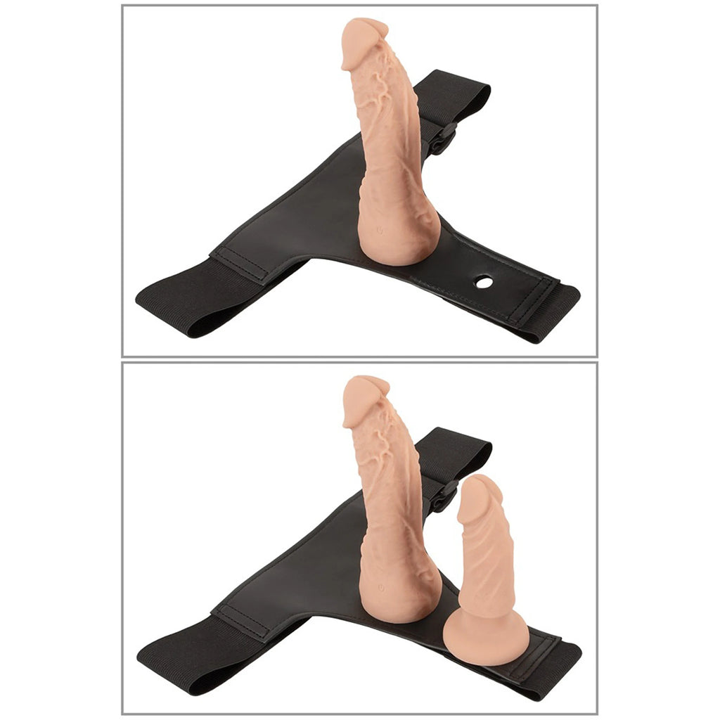 Kit Strap-On Arnês Ajustável Bege com Vibrador e 2 Dildos