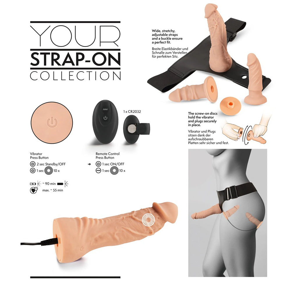 Kit Strap-On Arnês Ajustável Bege com Vibrador e 2 Dildos