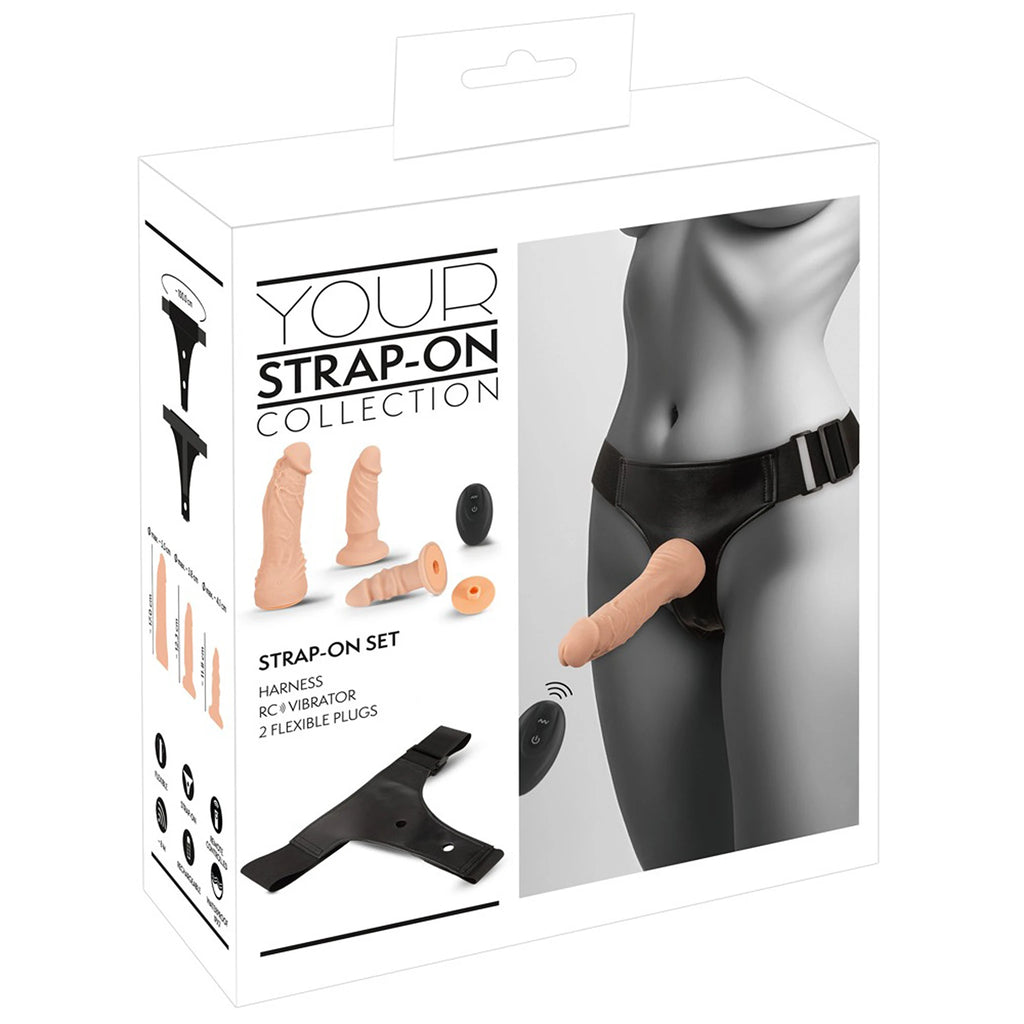 Kit Strap-On Arnês Ajustável Bege com Vibrador e 2 Dildos