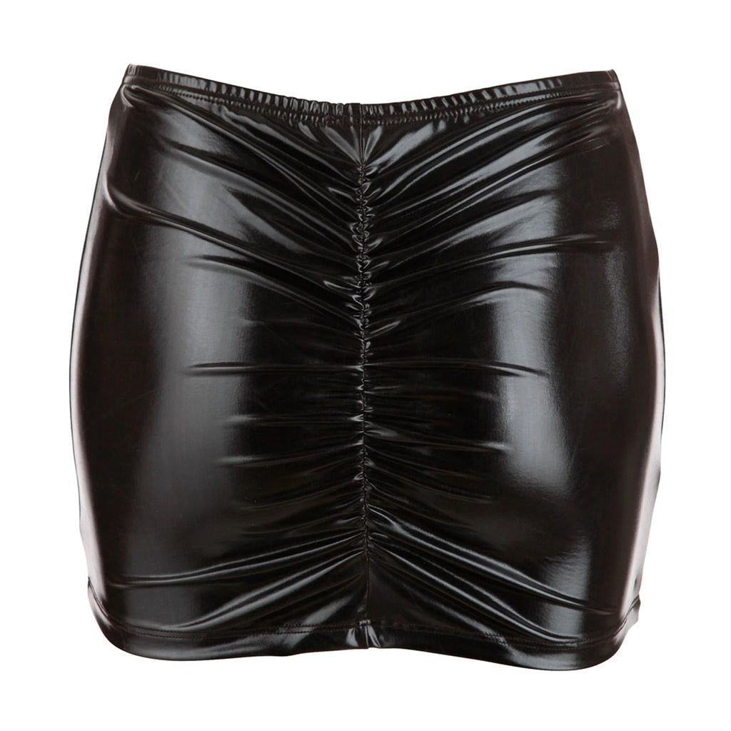 Minissaia Wetlook Preta com Folhos Traseiros