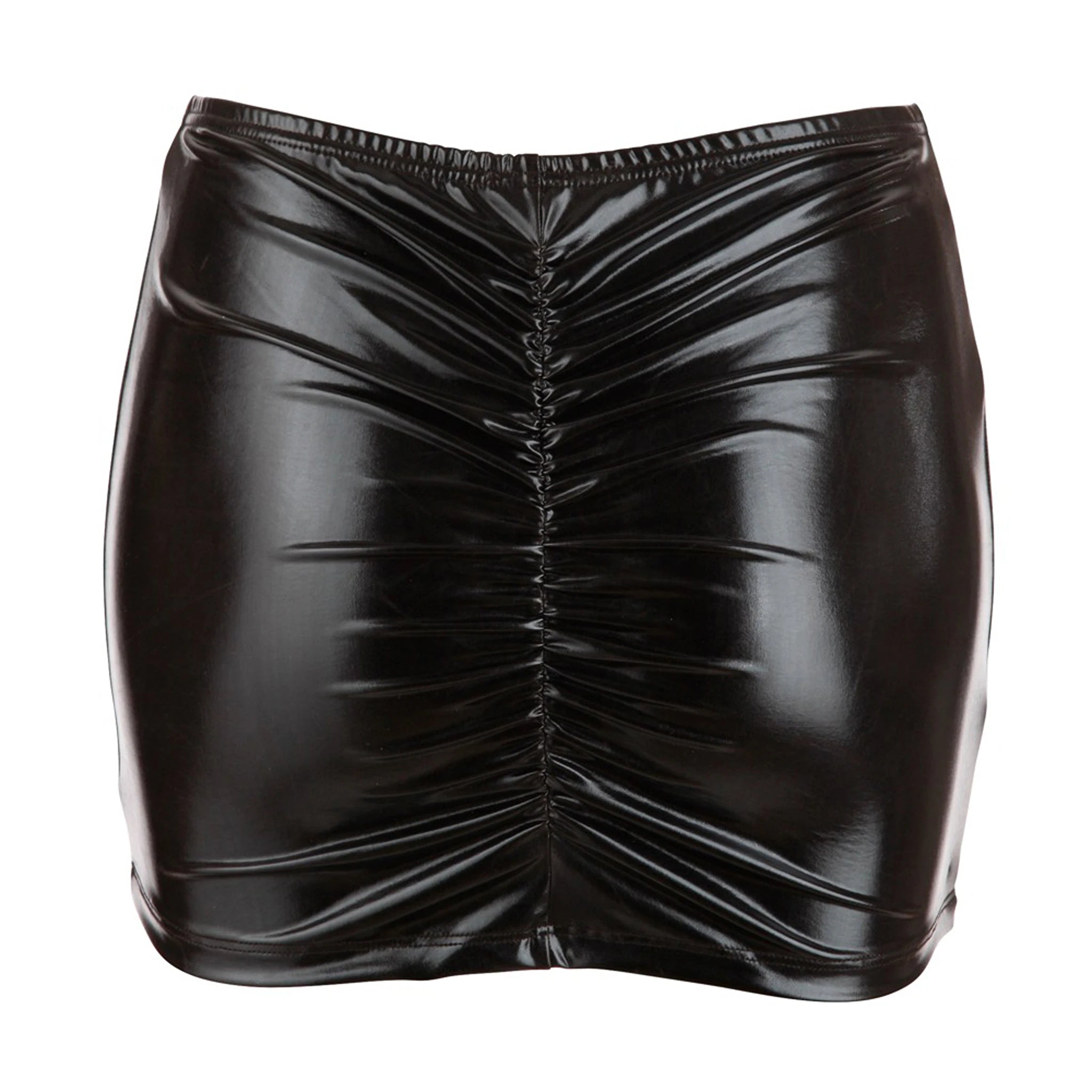 Minissaia Wetlook Preta com Folhos Traseiros