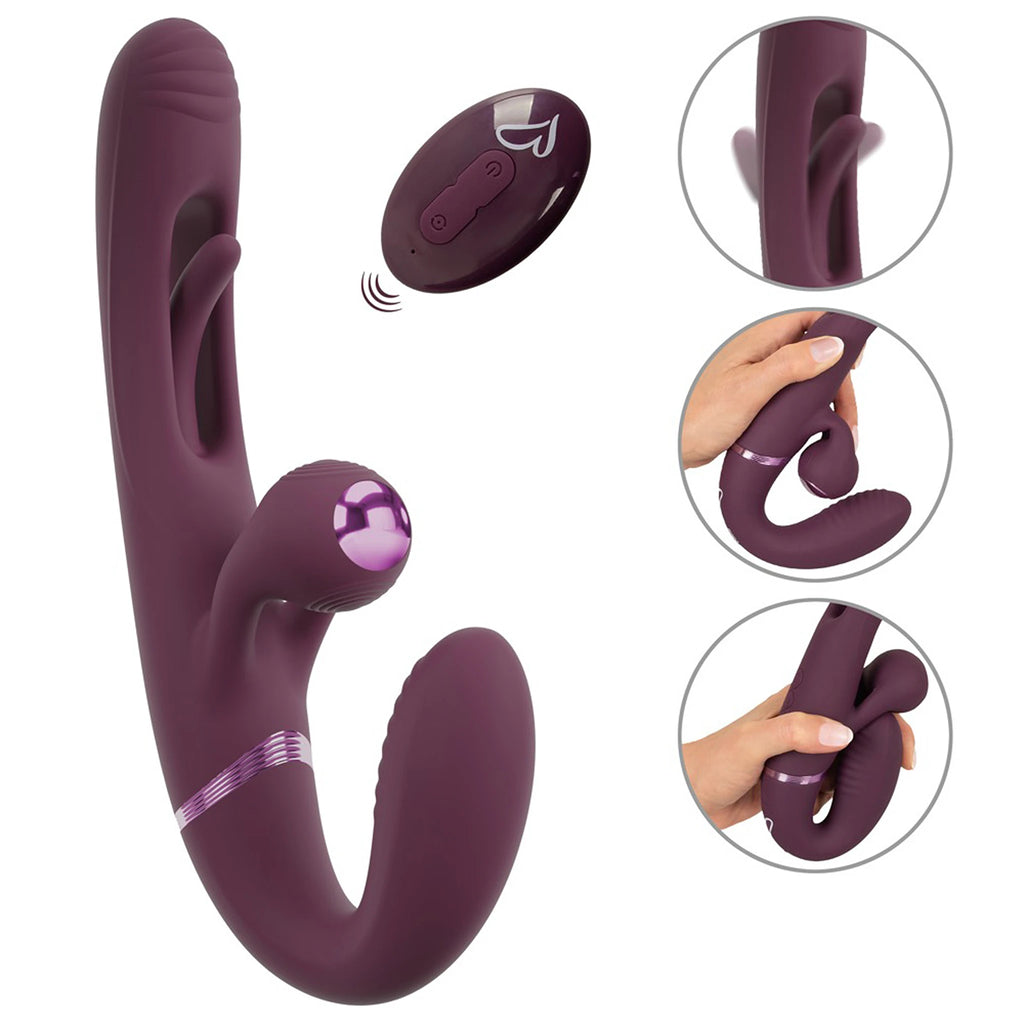 Vibrador Strap-on Sem Alças com Estimulação Dupla e Comando