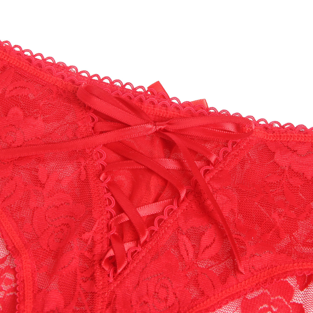 Tanga Aberta Vermelha em Renda com Tiras - M