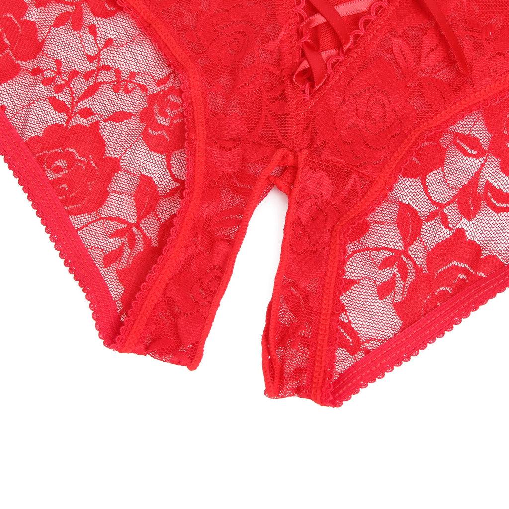 Tanga Aberta Vermelha em Renda com Tiras - M