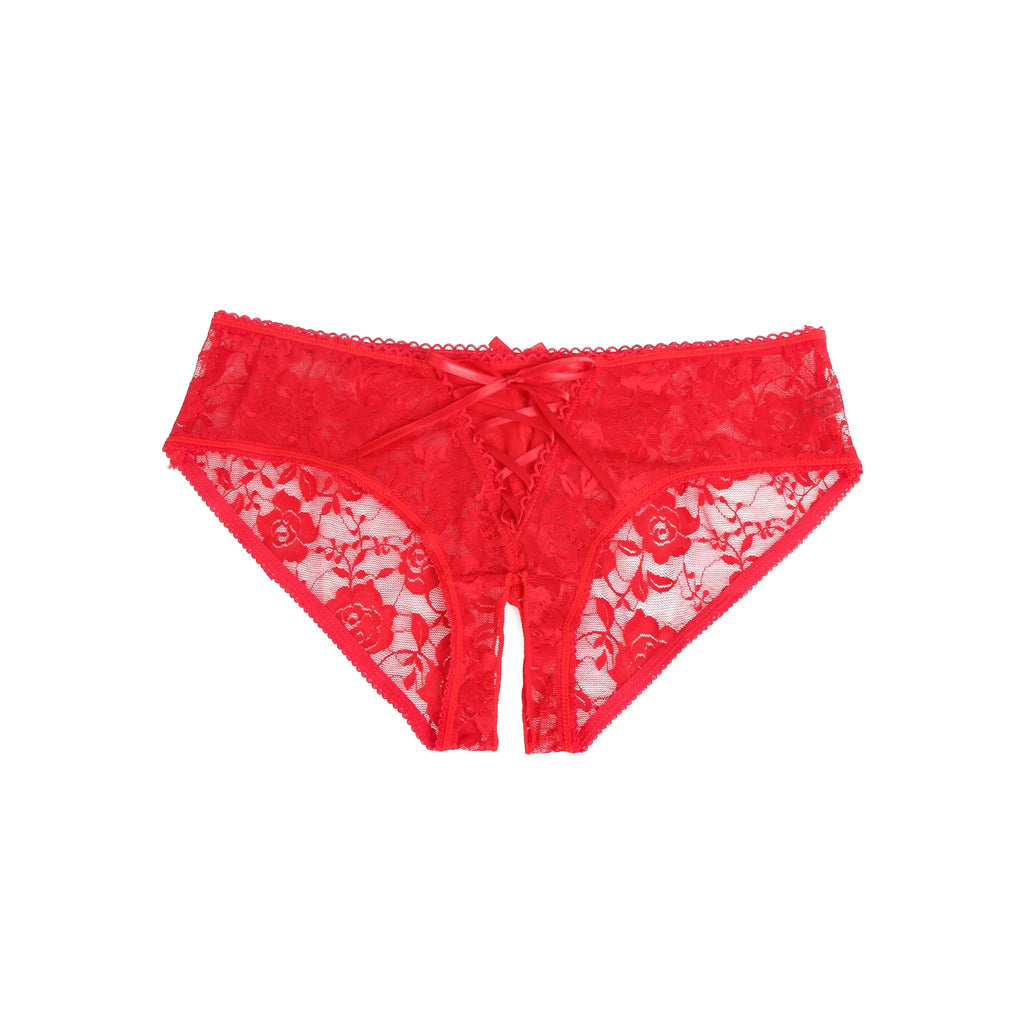 Tanga Aberta Vermelha em Renda com Tiras - M