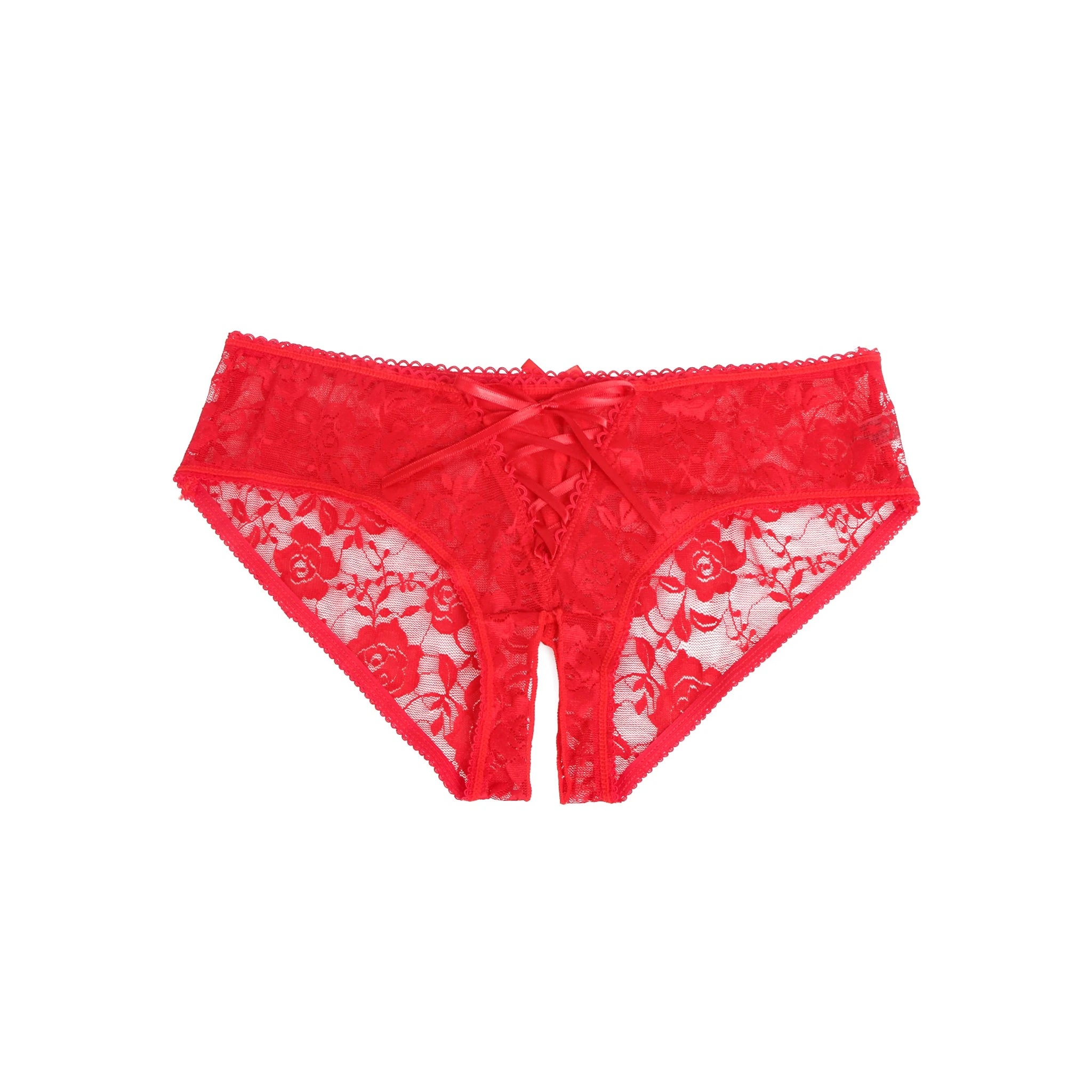 Tanga Aberta Vermelha em Renda com Tiras - M