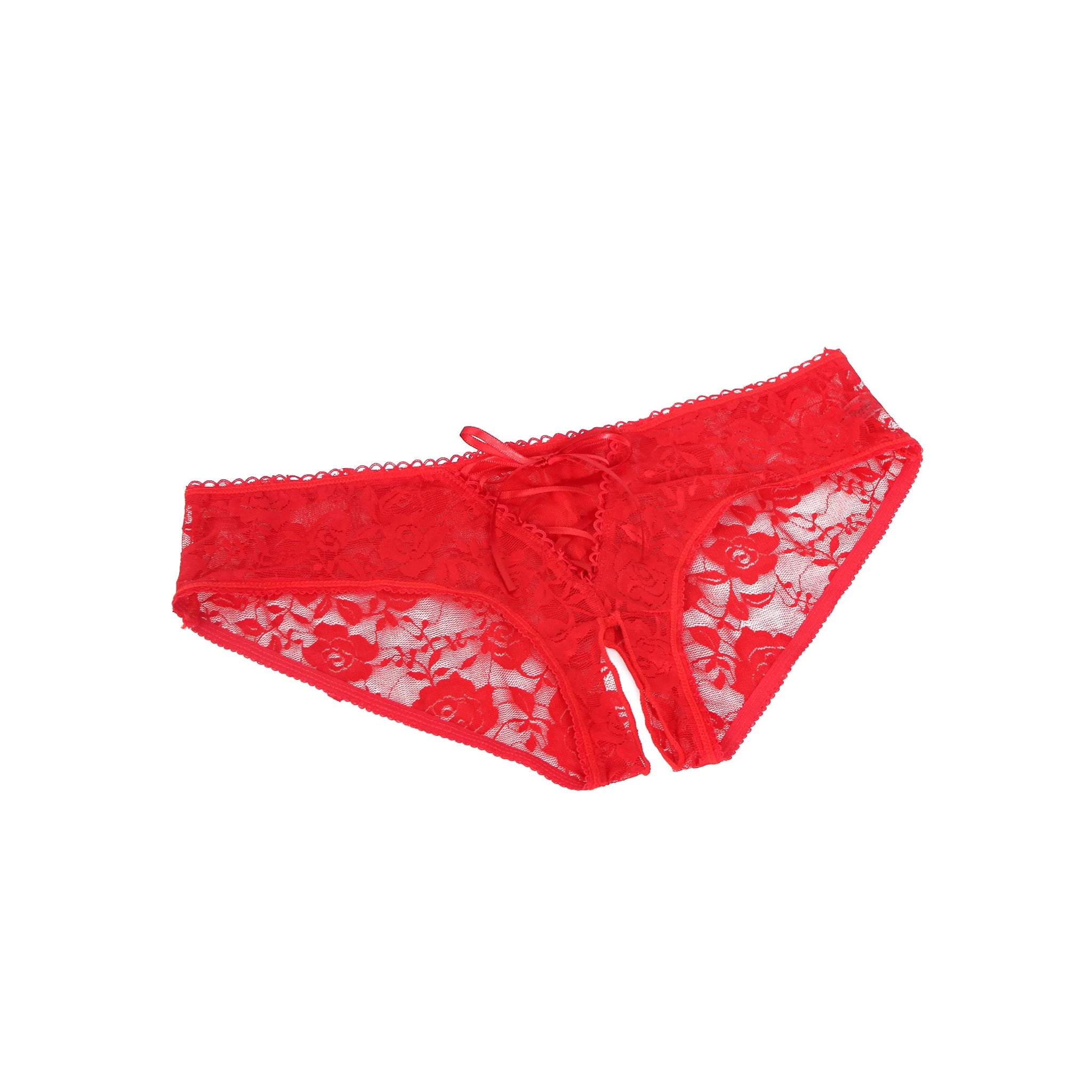 Tanga Aberta Vermelha em Renda com Tiras - M