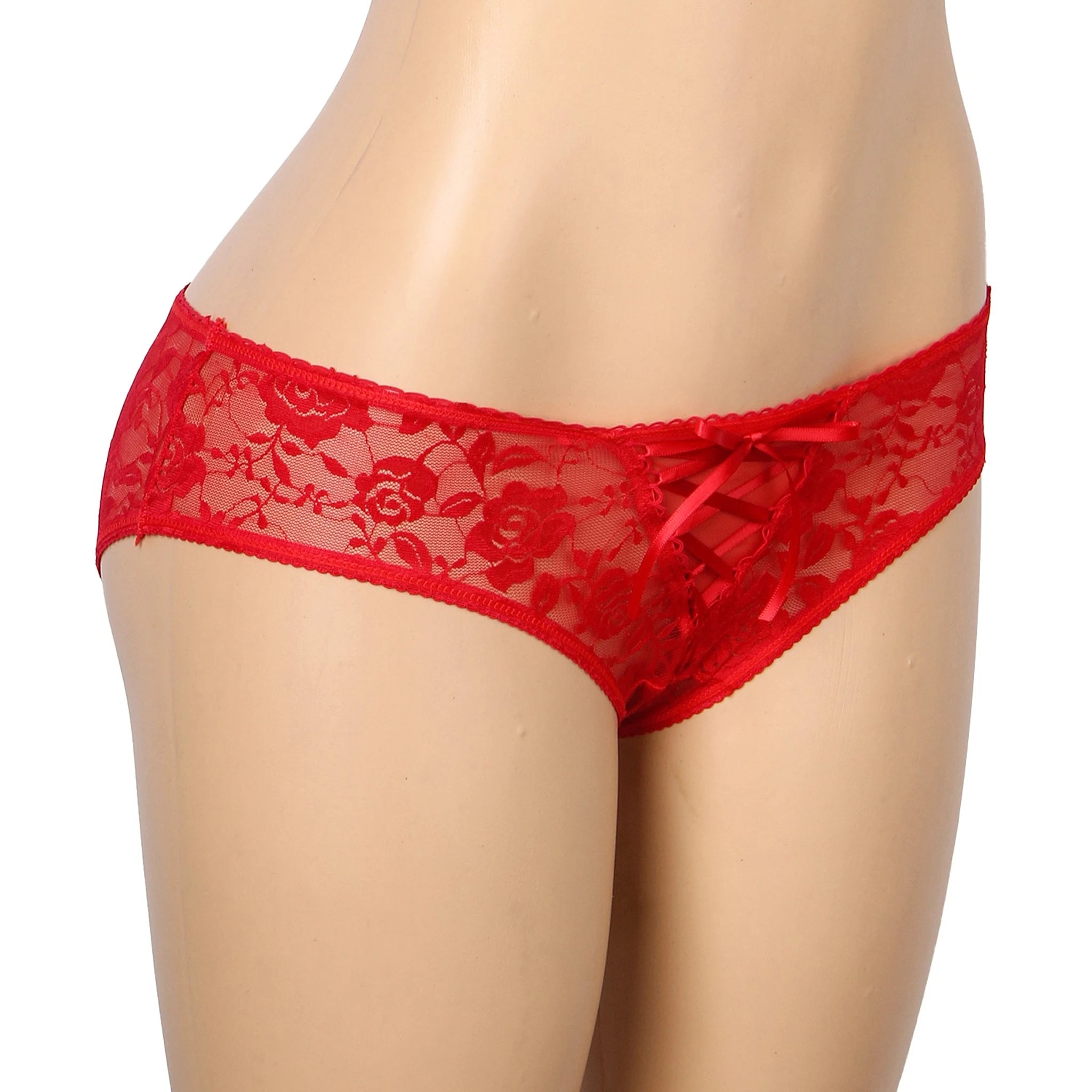 Tanga Aberta Vermelha em Renda com Tiras - M