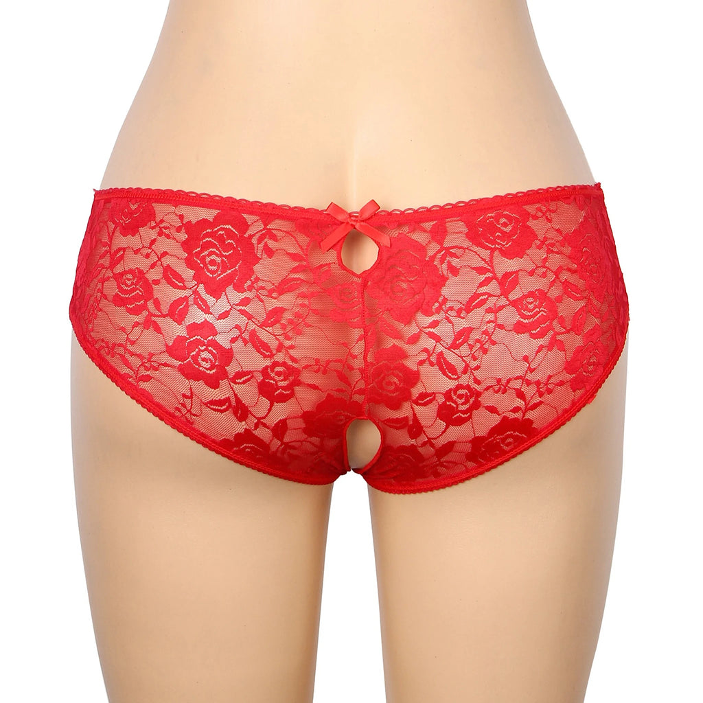 Tanga Aberta Vermelha em Renda com Tiras - M