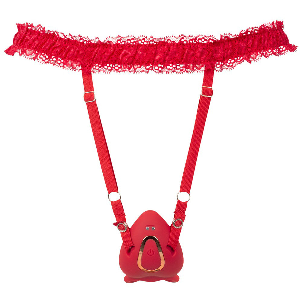 Vibrador Clitoriano Vermelho com Cinto de Renda e Comando à Distância
