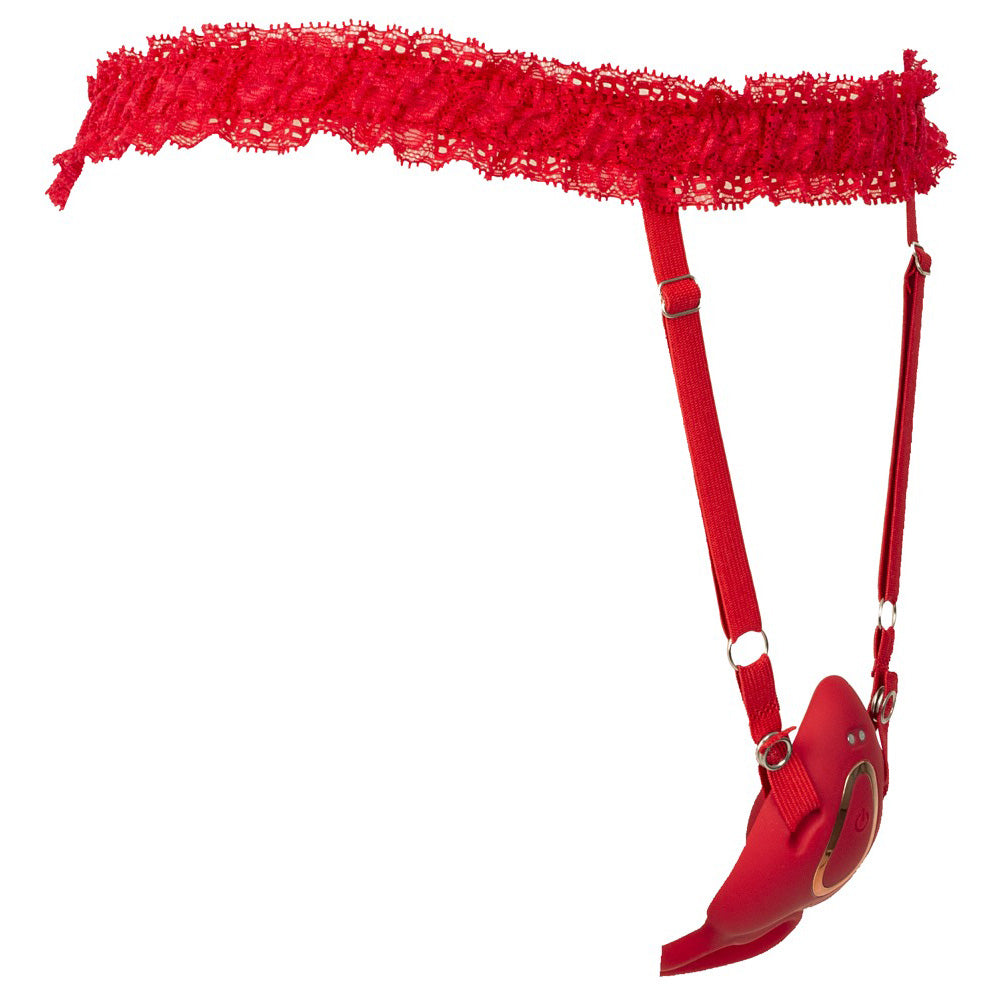Vibrador Clitoriano Vermelho com Cinto de Renda e Comando à Distância
