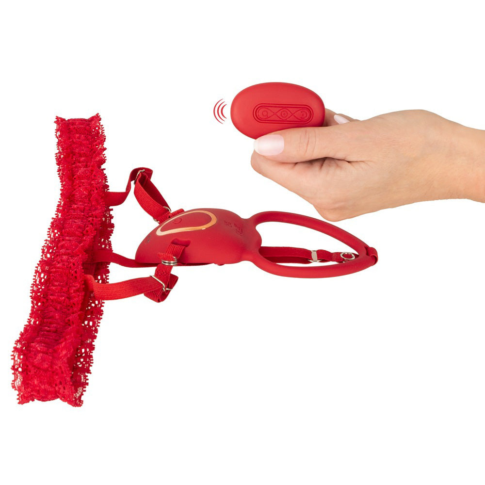 Vibrador Clitoriano Vermelho com Cinto de Renda e Comando à Distância
