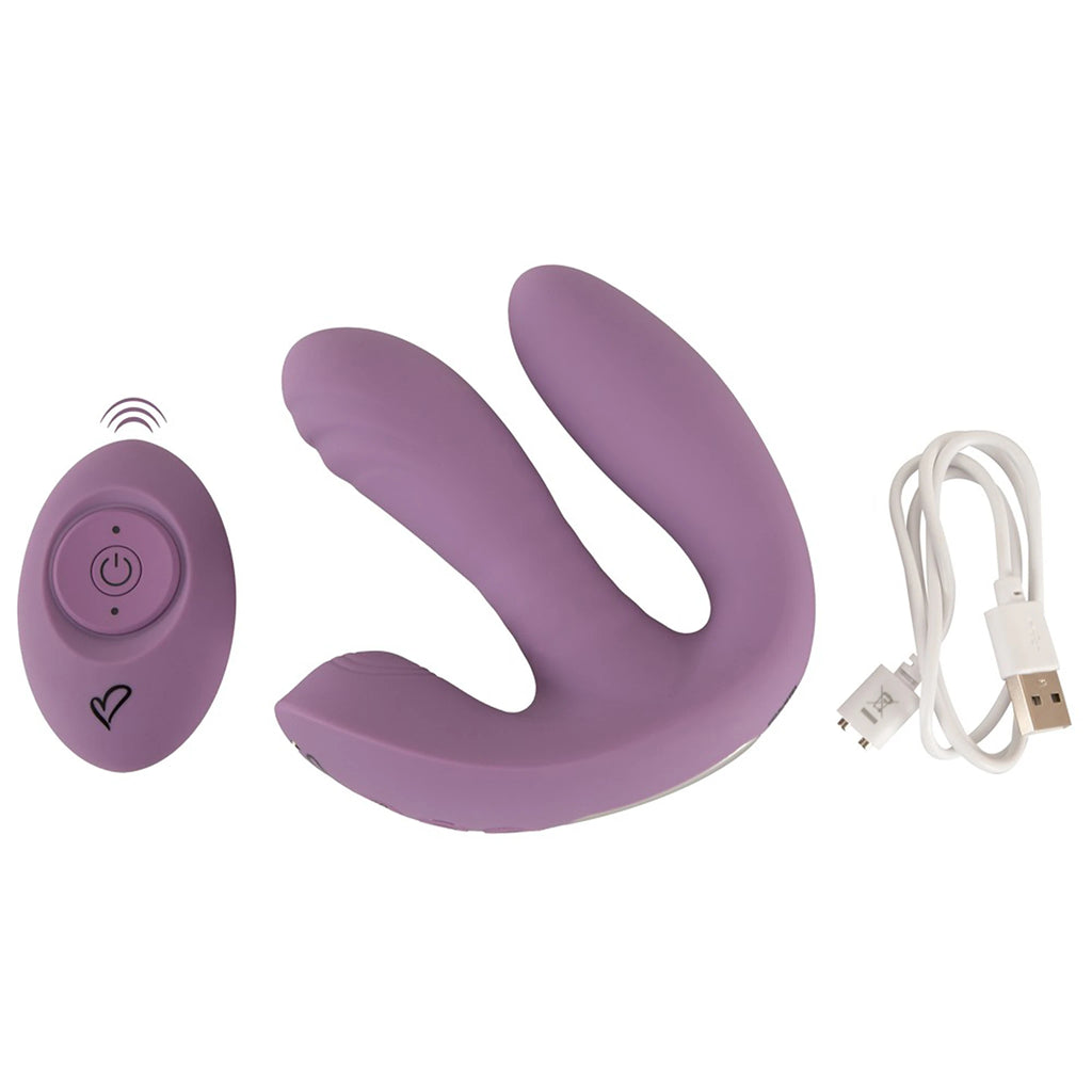 Vibrador Triplo de Silicone com Função Vaivém e Comando Roxo (12,2 cm)