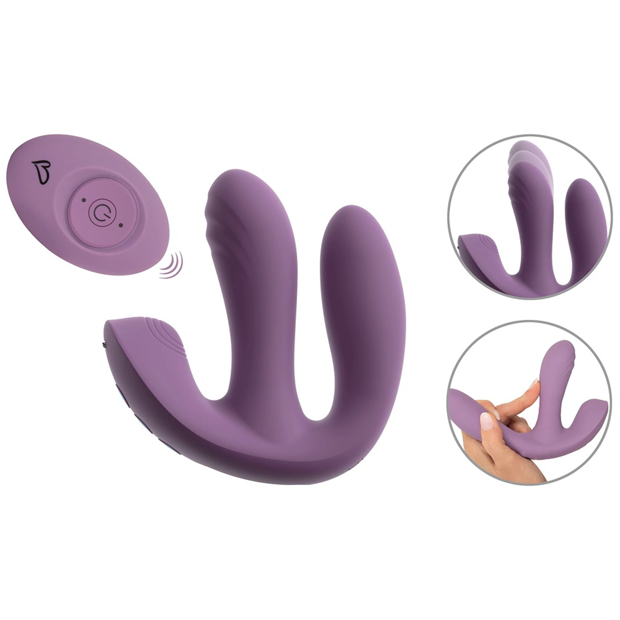 Vibrador Triplo de Silicone com Função Vaivém e Comando Roxo (12,2 cm)