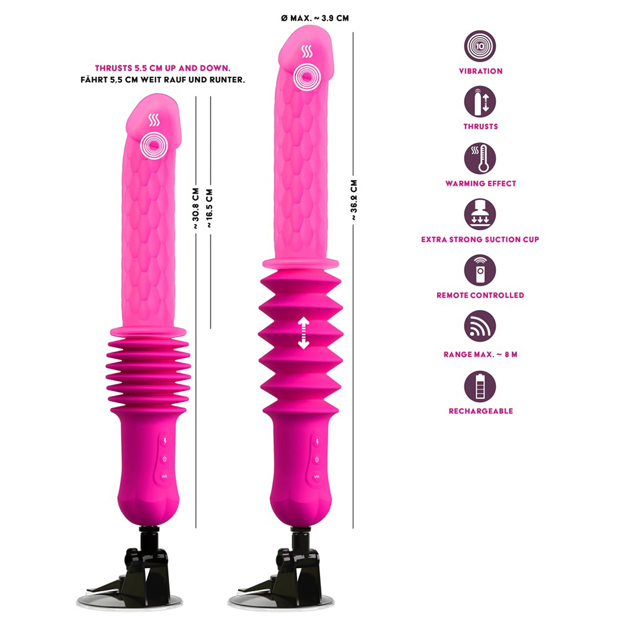 Vibrador de Vaivém de Silicone com Aquecimento, Ventosa e Comando