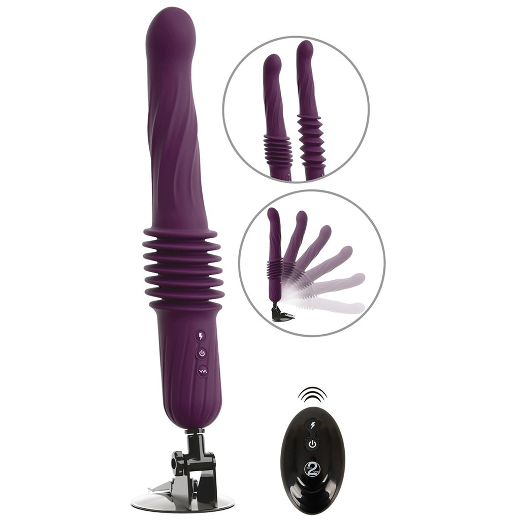 Vibrador de Vaivém de Silicone com Aquecimento, Ventosa e Comando - Roxo