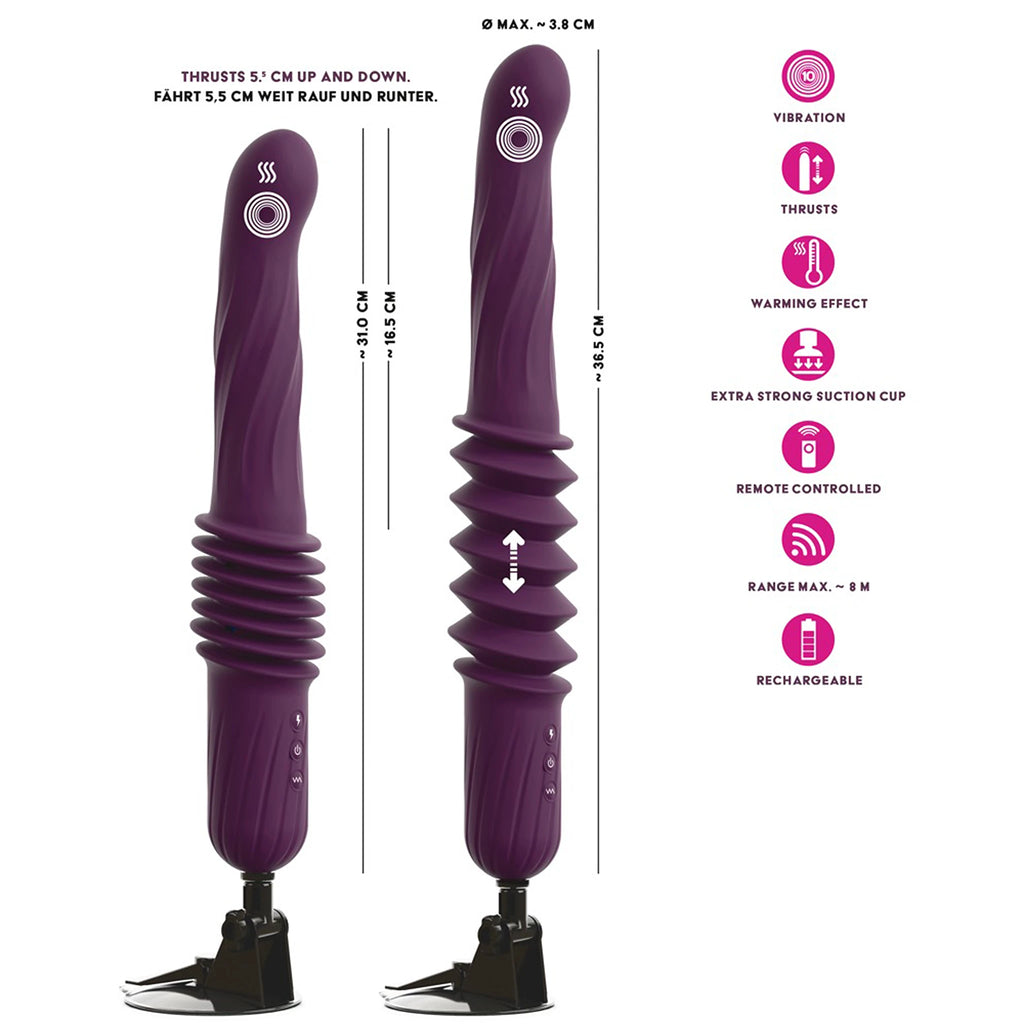 Vibrador de Vaivém de Silicone com Aquecimento, Ventosa e Comando - Roxo