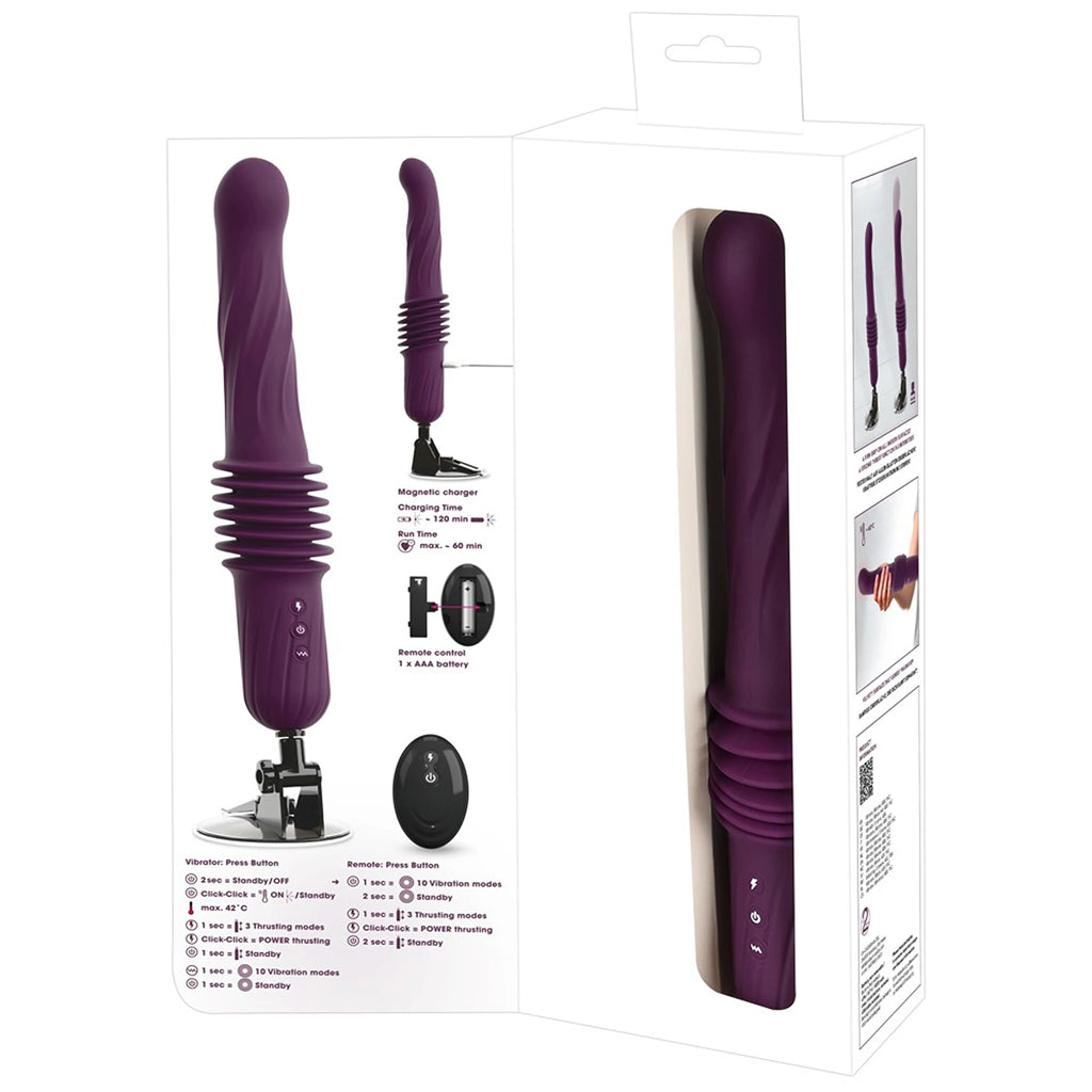 Vibrador de Vaivém de Silicone com Aquecimento, Ventosa e Comando - Roxo